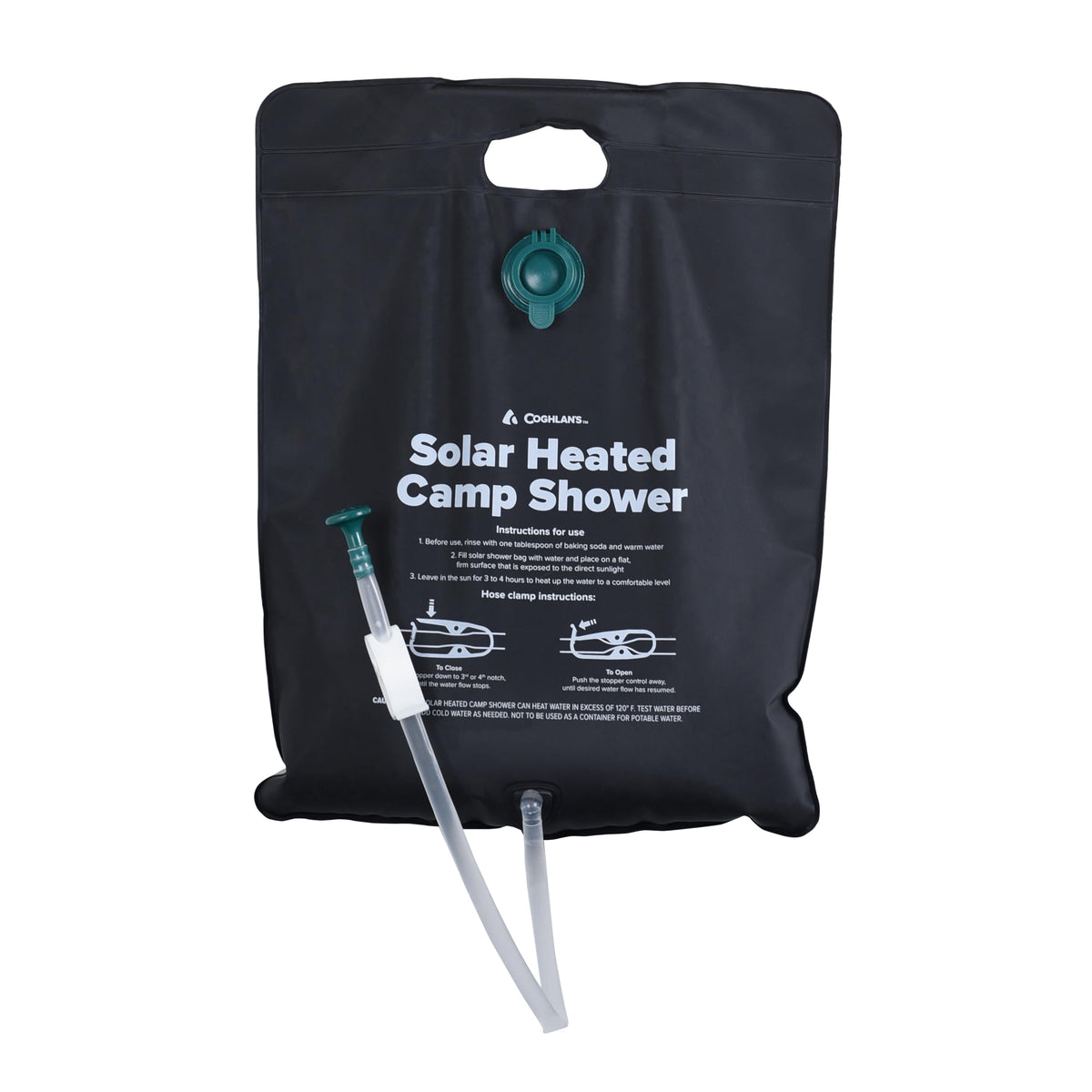 Coghlan's Camp Shower sunlit setup heats water for outdoor showers.