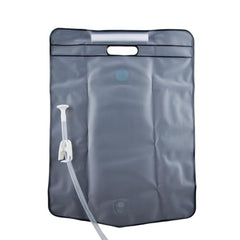 Water being poured from Coghlan's Camp Shower hose, leak-free reliability.