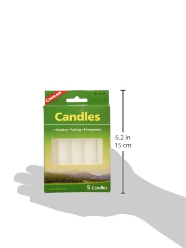 Coghlan's Candles 5-Pack: paraffin wax with cotton wick for clean outdoor lighting.