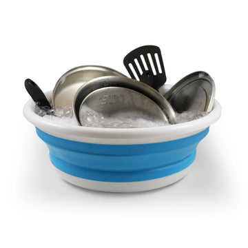 Coghlan's collapsible sink folded flat, easy to store in a backpack or car trunk.
