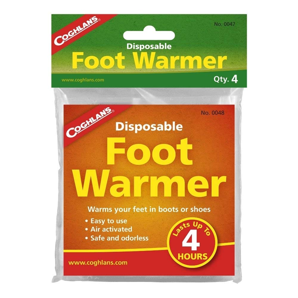 Coghlan's disposable foot warmers in packaging for travel warmth