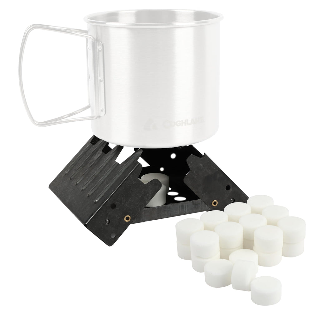 Coghlan's Emergency Stove folded compactly for backpacking and quick heat on the go