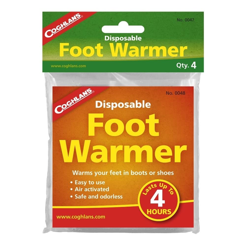 Coghlan's foot warmers packaging shown, compact emergency warmth