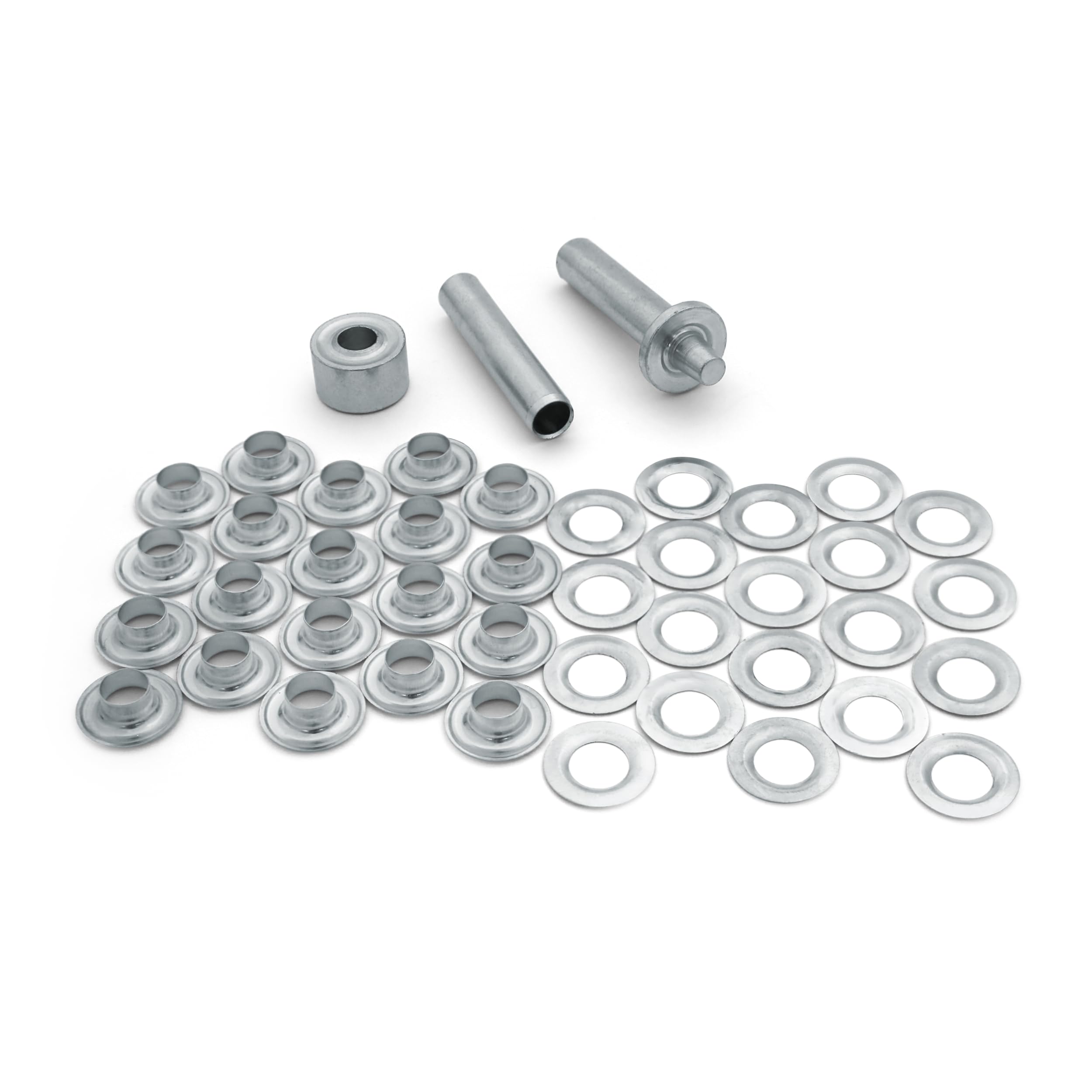 Coghlan's grommet kit close-up with nickel-plated grommets for durable outdoor repairs.