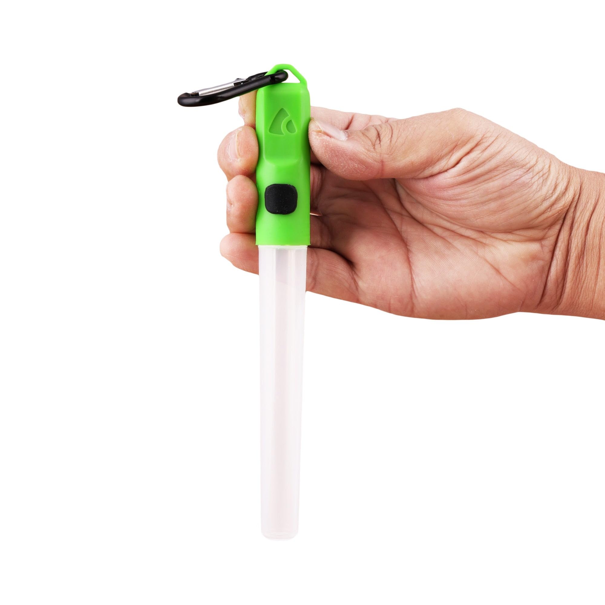 Coghlan's LED Lightstick Green carabiner clip enables backpack attachment.