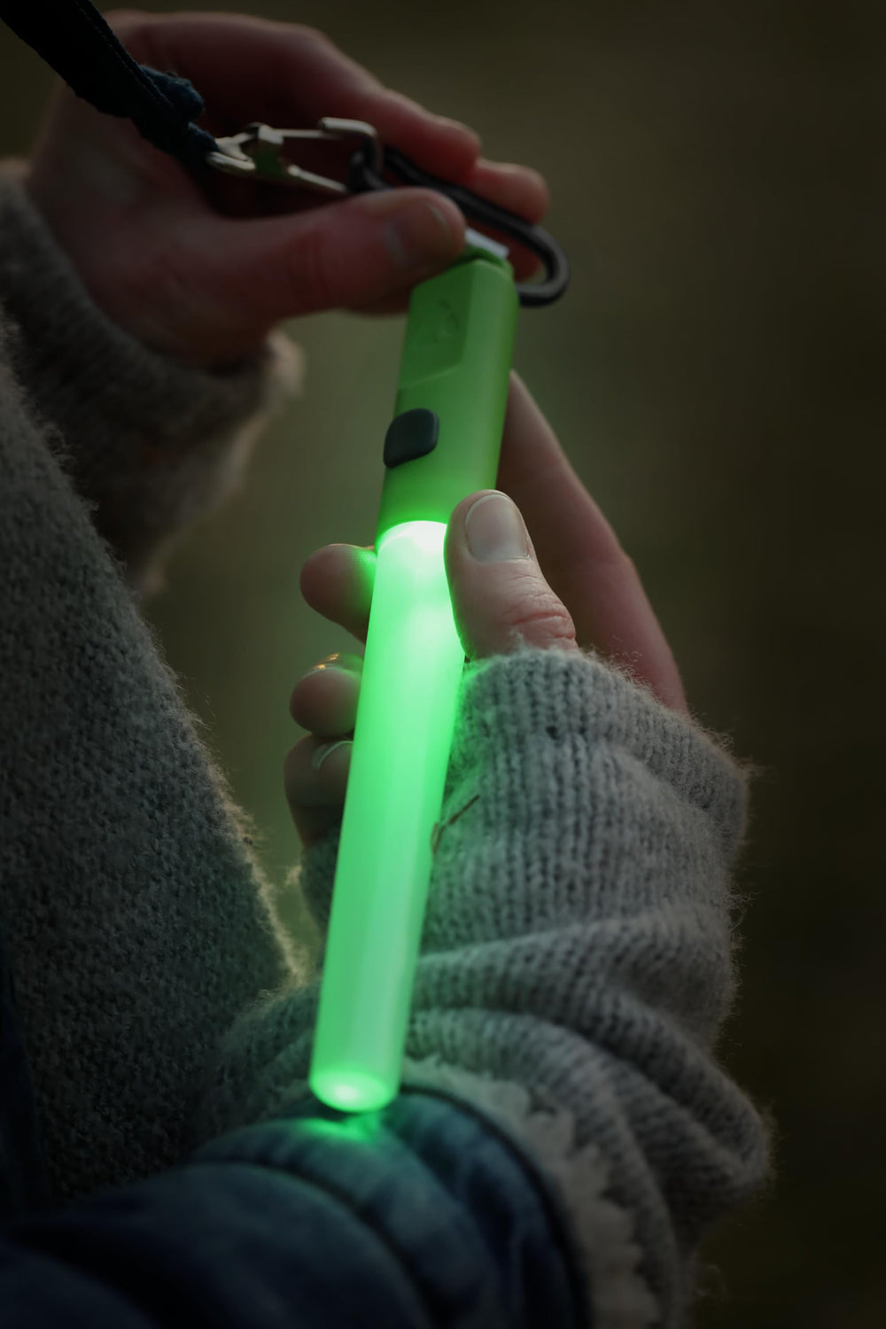 Coghlan's LED Lightstick Green tent campsite setup illumination in use.