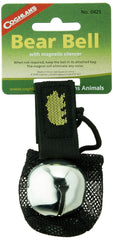 Coghlan's magnetic bear bell silencer attached to backpack for wildlife awareness during hikes
