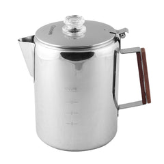 Coghlan's stainless steel coffee pot with 12-cup dome view for outdoor brew monitoring