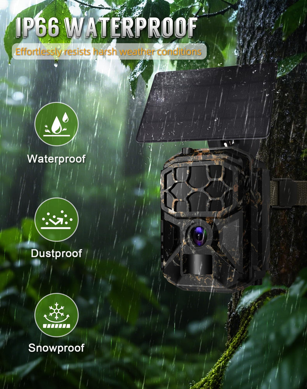 Cokque trail camera ip66 waterproof withstands rain and dust for outdoor reliability