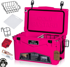 Cold Bastard Coolers CB45-PN pink neon front view highlighting rugged durability for outdoor use