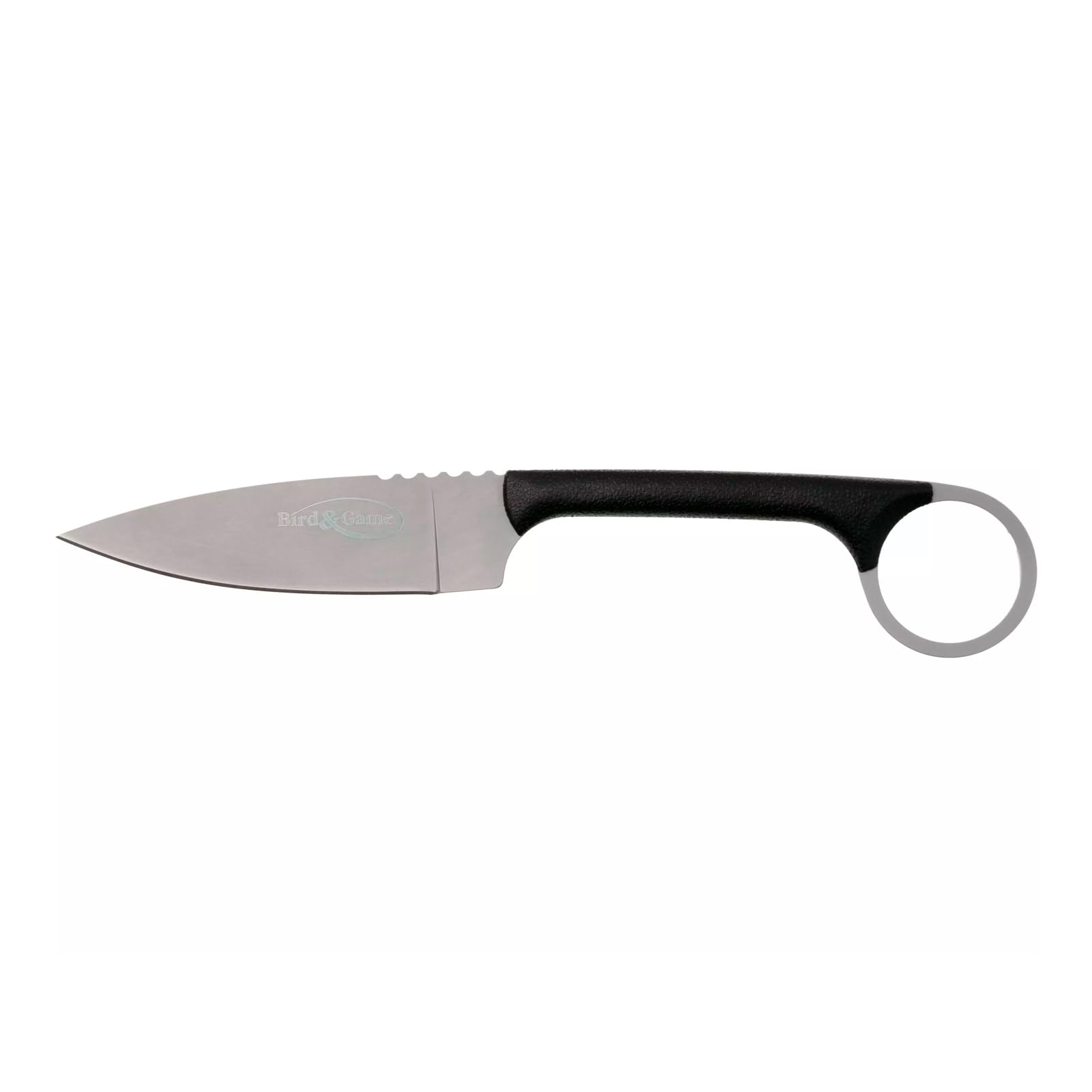 Bird & Game neck knife with integral finger ring and textured grip