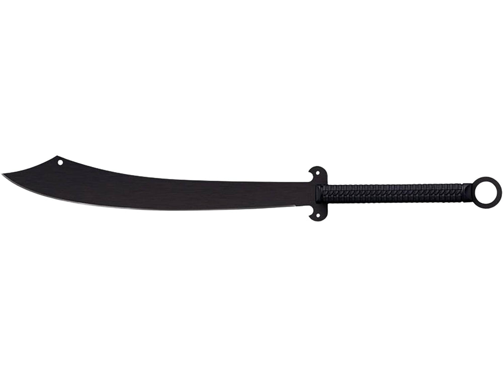 Cold Steel Chinese Sword Machete 24in blade close-up highlighting curved edge for powerful cuts.