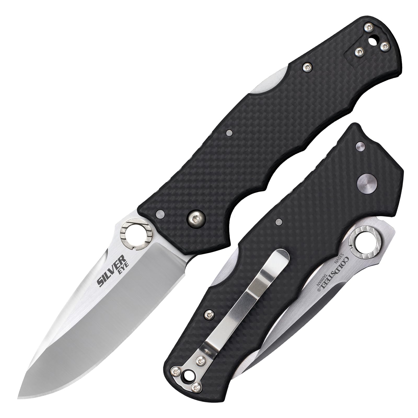 Silver Eye Elite spear point blade with carbon fiber handle