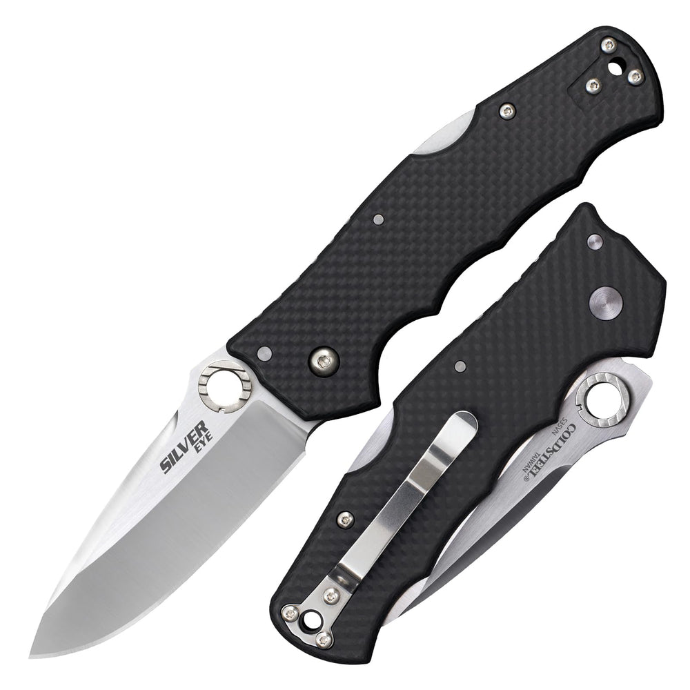Silver Eye Elite spear point blade with carbon fiber handle