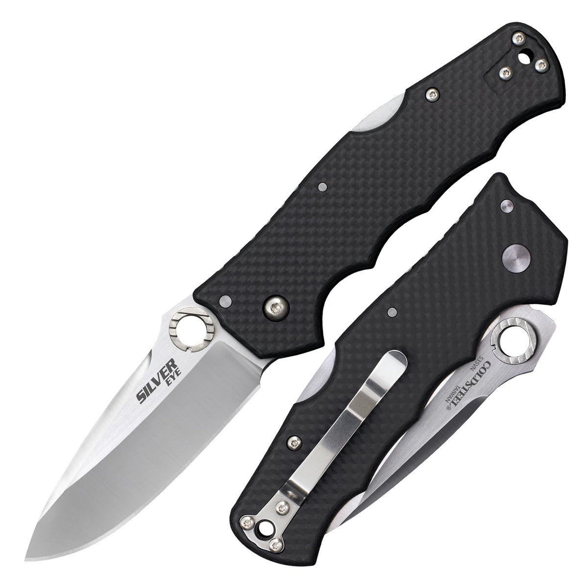 Silver Eye Elite spear point blade with carbon fiber handle