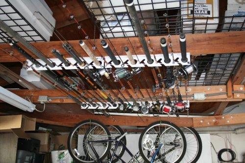 ColdTuna Ultimate Rod Sitter ceiling install demonstrates overhead storage