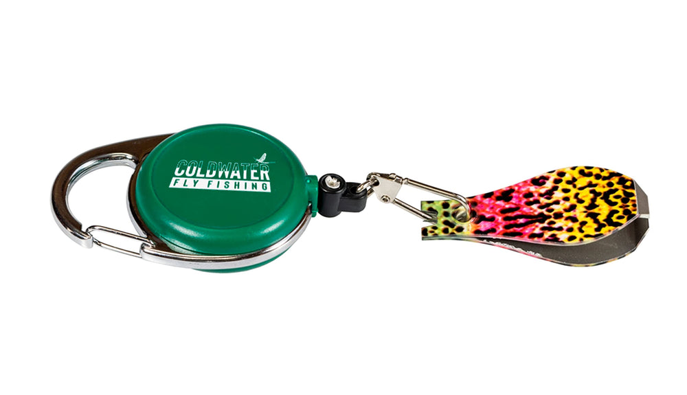 Coldwater Fly Fishing retractable tape zinger for quick field measurements.