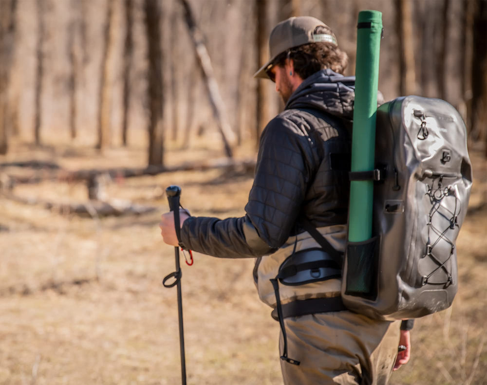 Coldwater Fly Fishing neoprene case attaches to belt for quick access between casts.