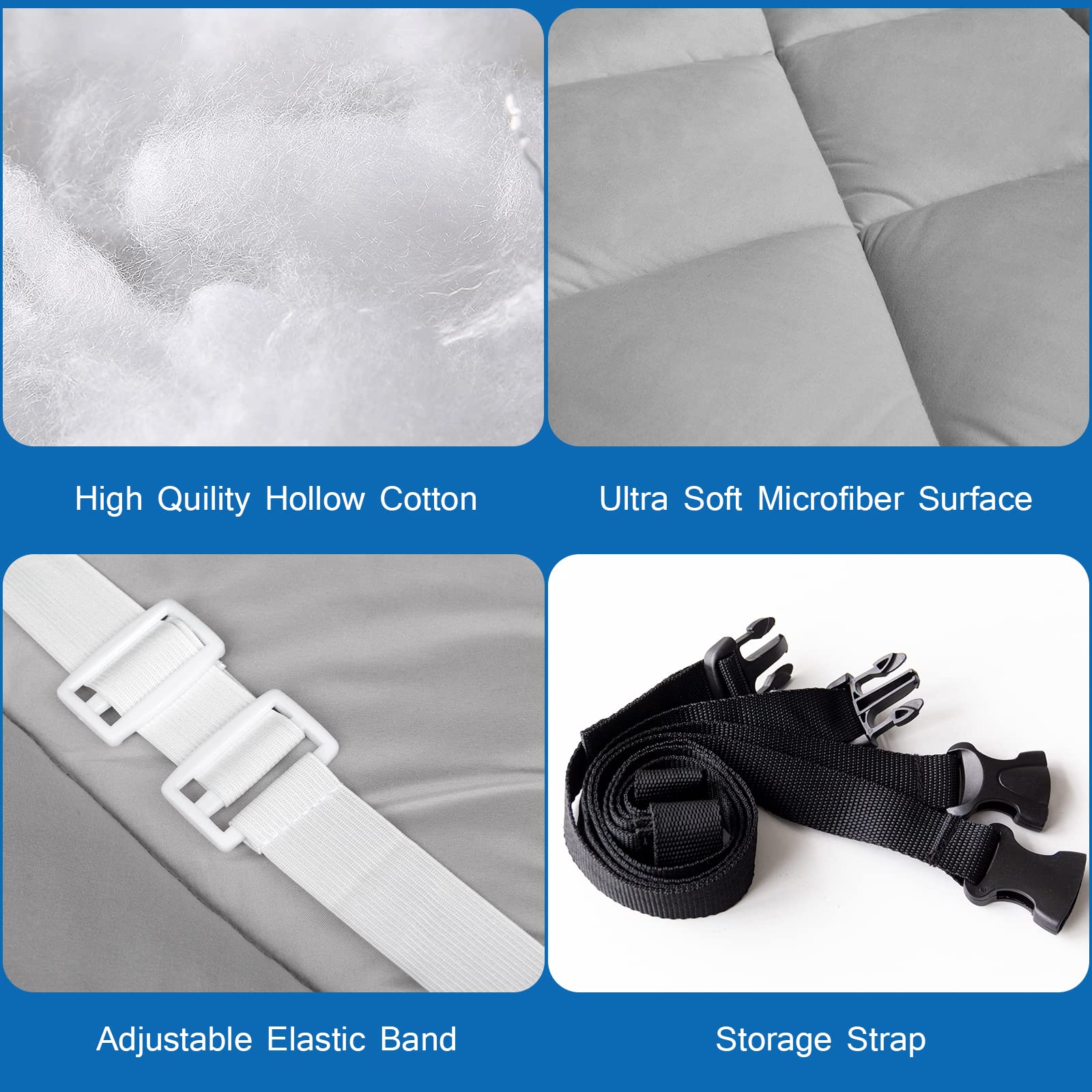 Coldwind cot mattress pad with adjustable straps for secure fit.