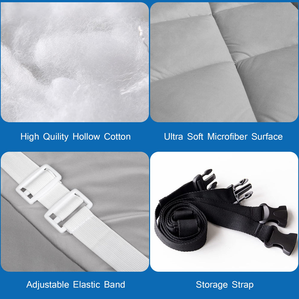 Coldwind cot mattress pad with adjustable straps for secure fit.