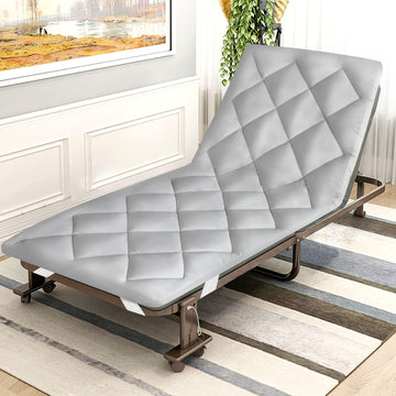 Coldwind cot mattress pad demonstrates multi-use on cot and lounge chair.