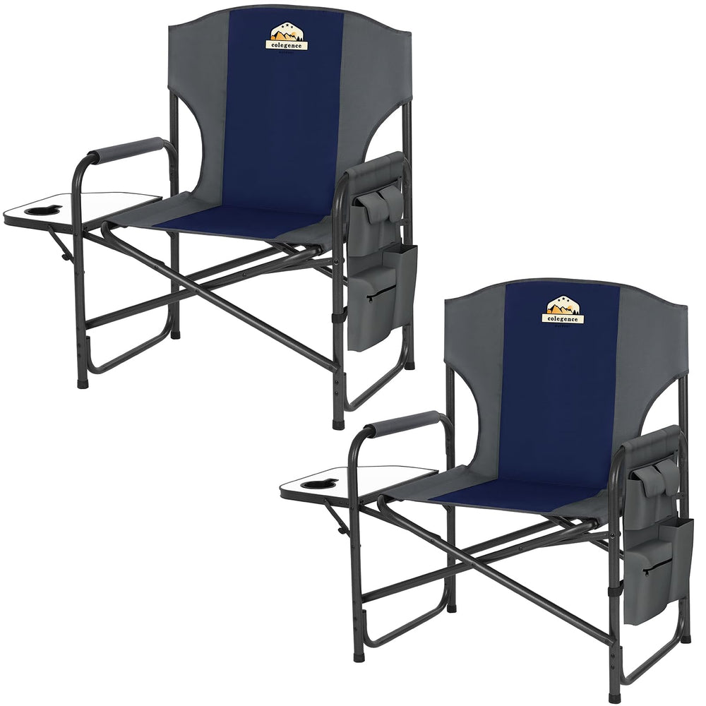 Colegence oversized directors chair blue front view highlighting generous 28-inch seat for extended outdoor comfort