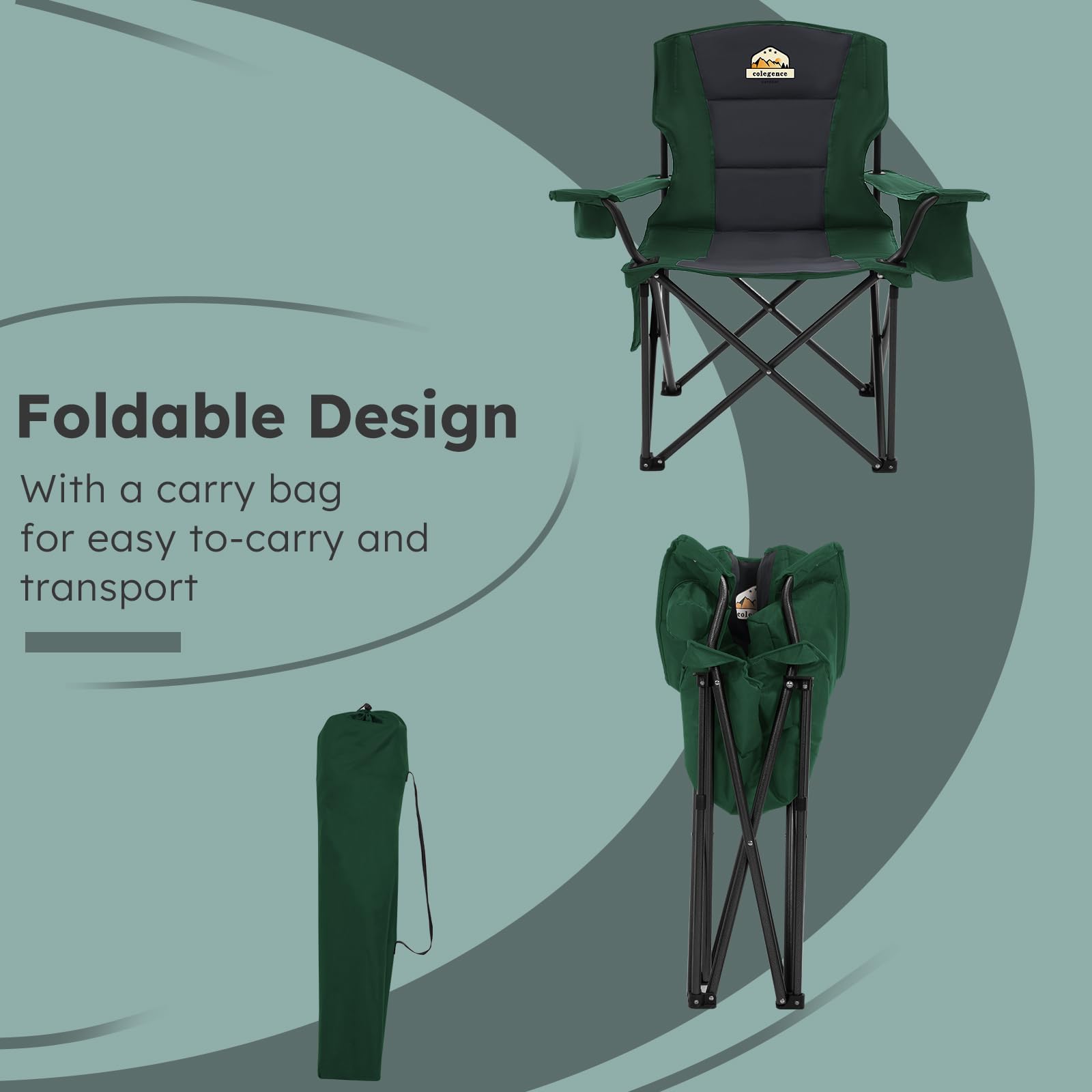 Colegence chair shown on campsite with anti-slip feet for stability