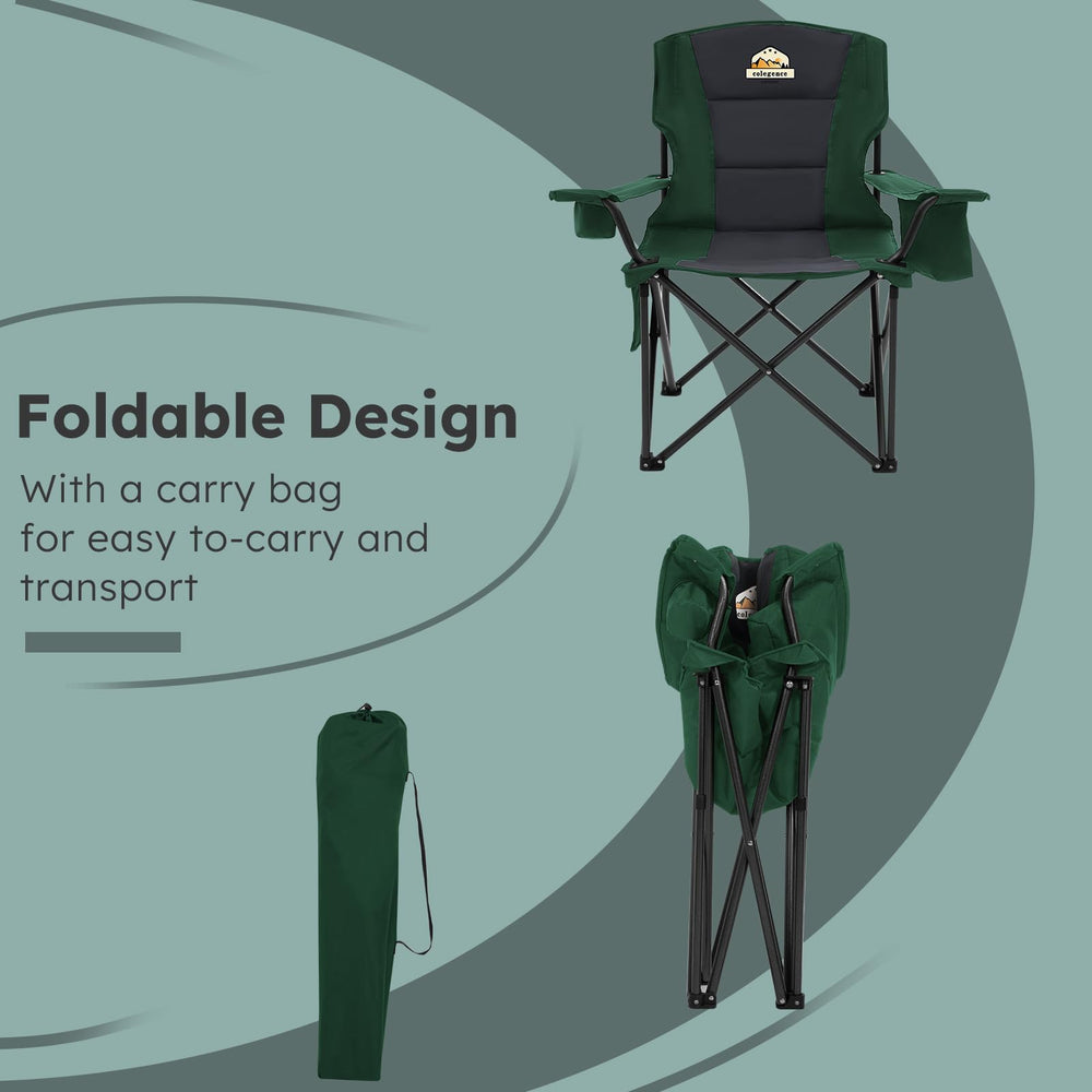 Colegence chair shown on campsite with anti-slip feet for stability