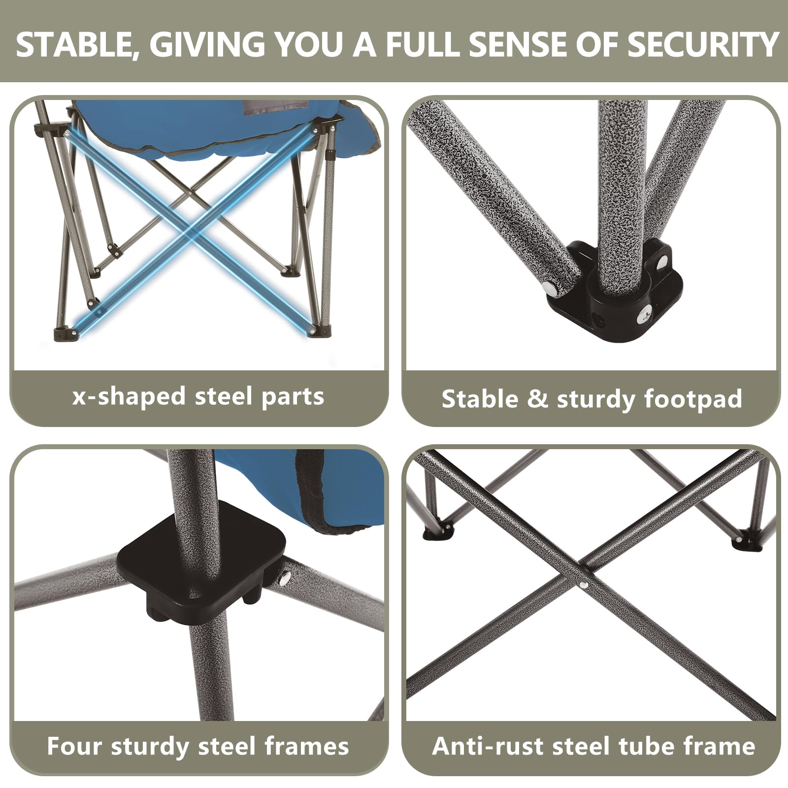 Colegence blue outdoor chair adds a stylish touch to camping gear.