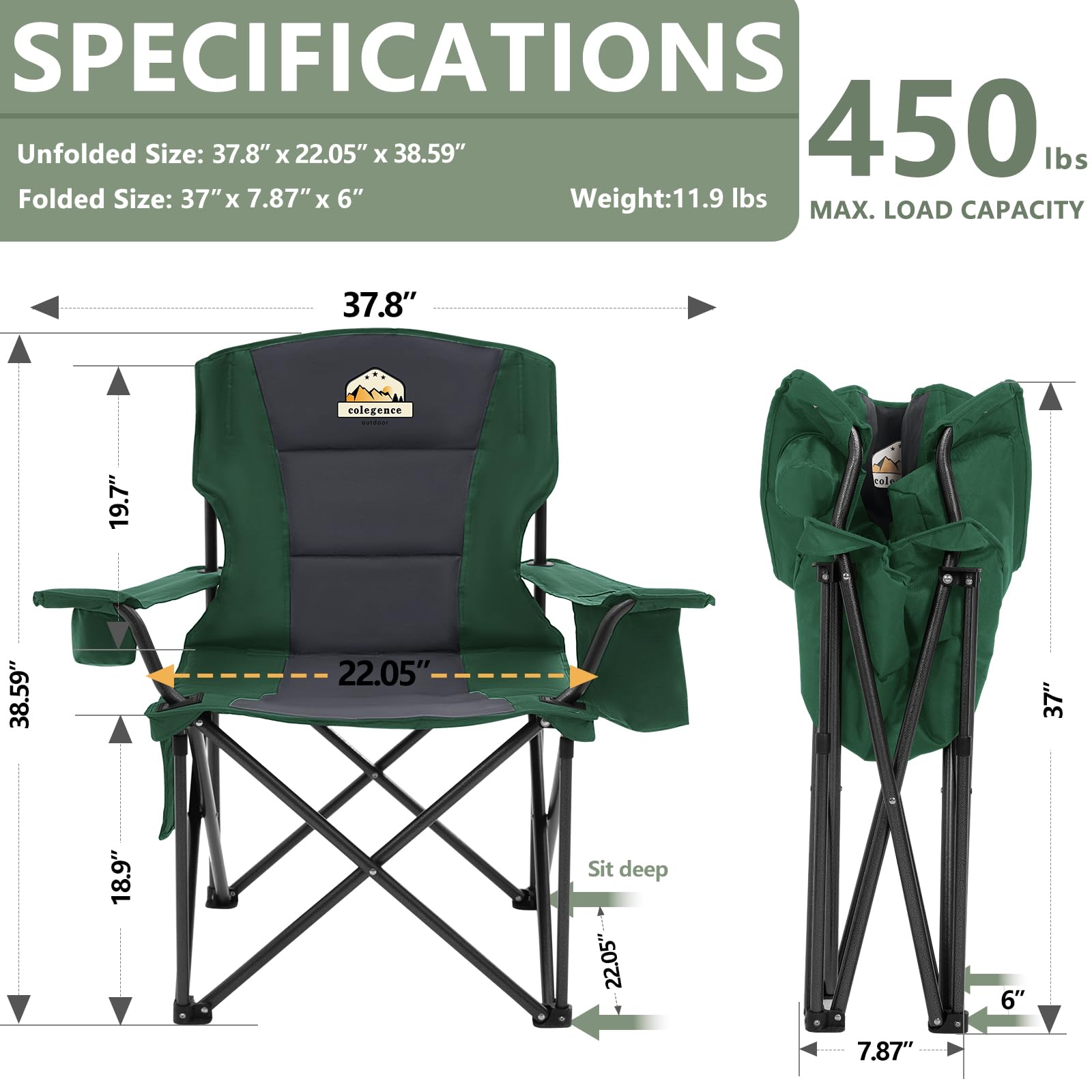 Colegence chair with side storage pocket for essentials during camping