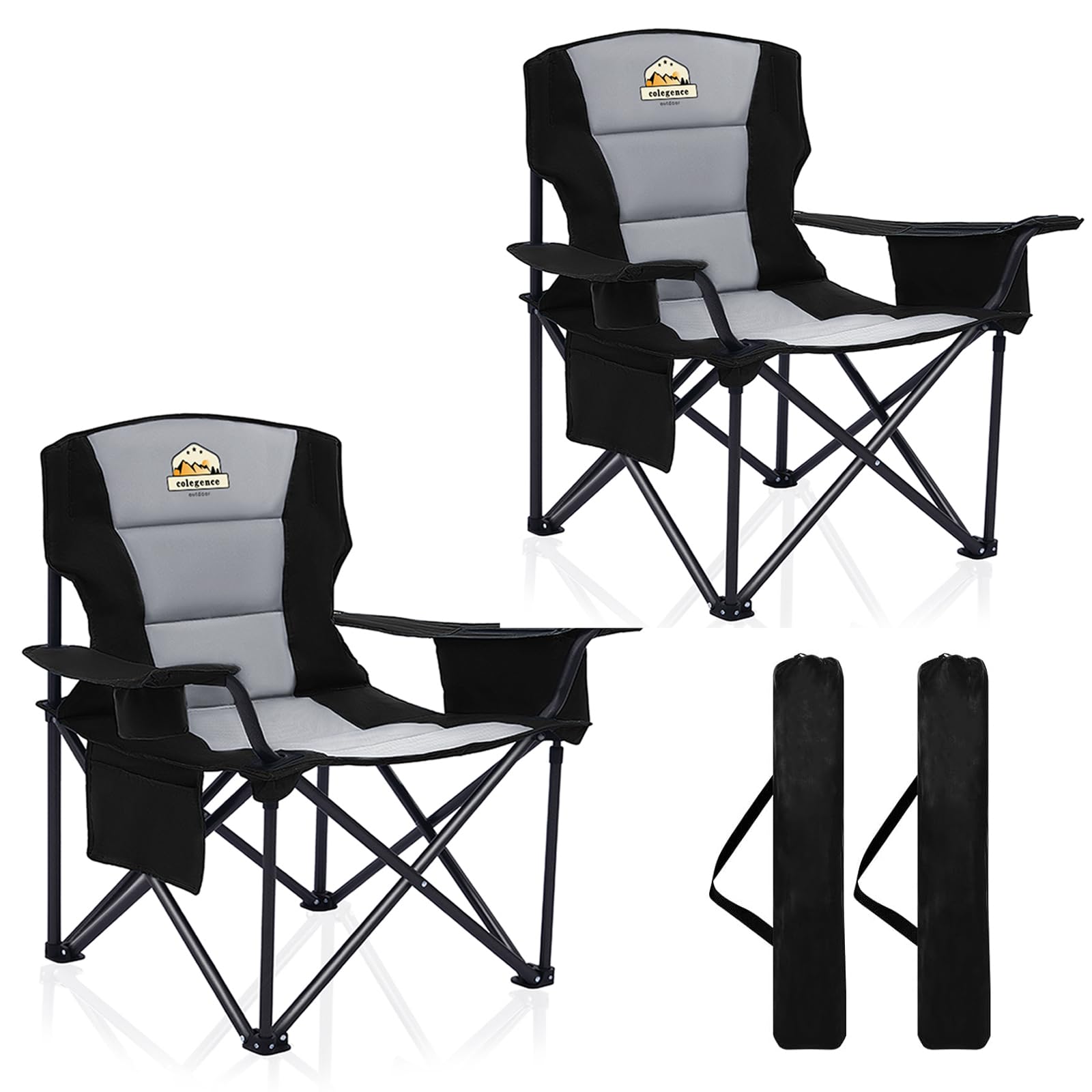 Colegence oversized camping chair pack side view with wide seat for comfort.