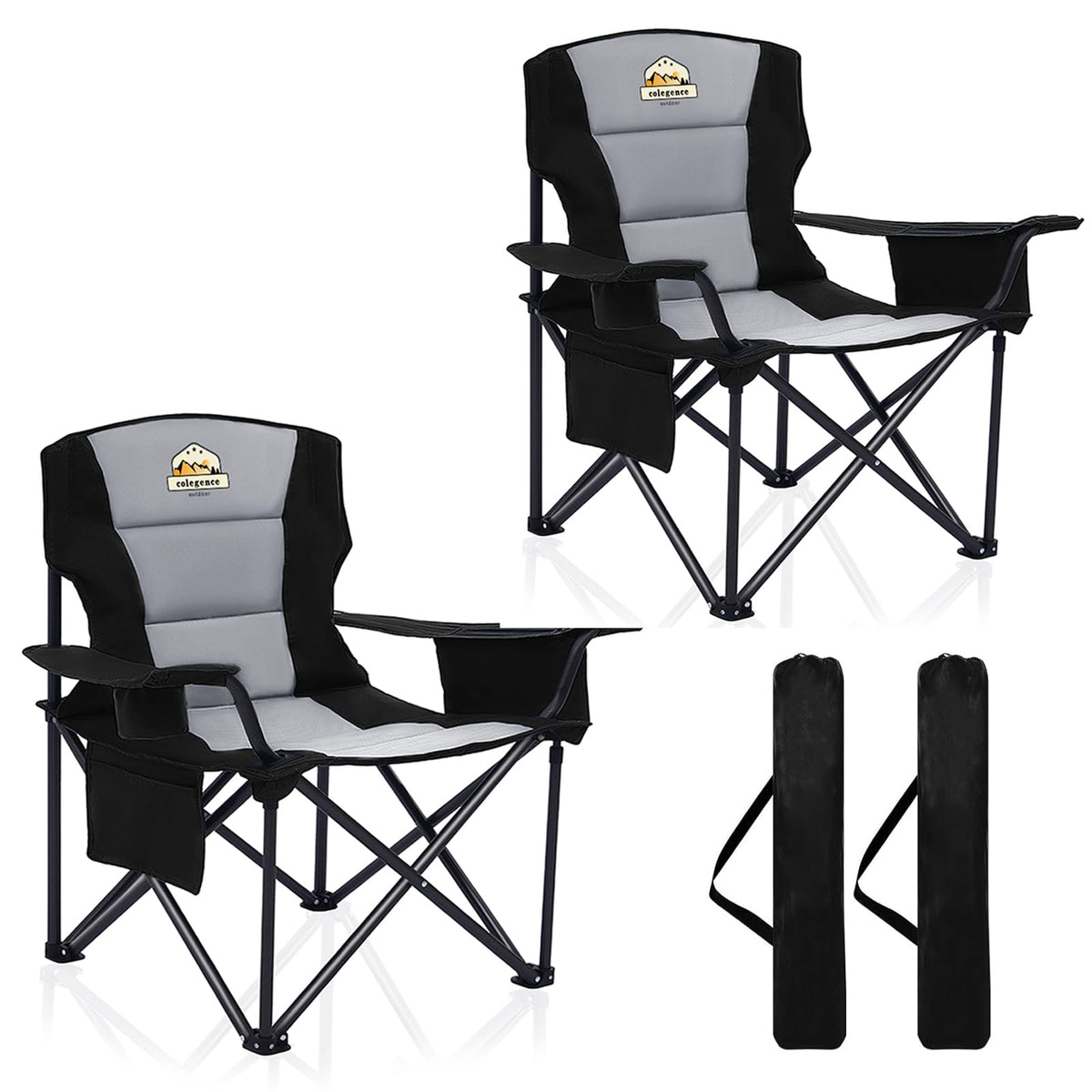 Colegence oversized camping chair pack side view with wide seat for comfort.
