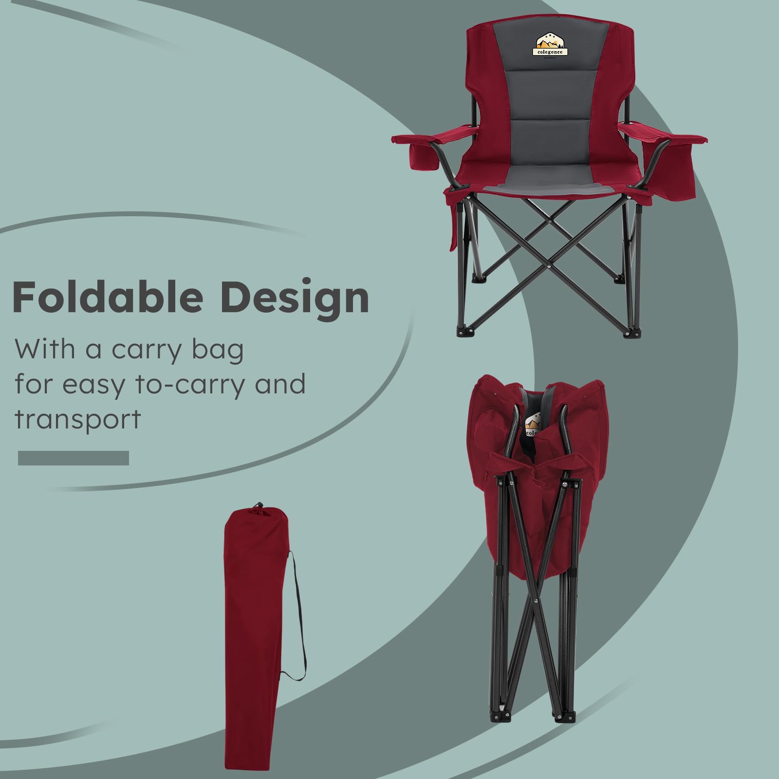 Colegence chair with carry bag shown for portable seating
