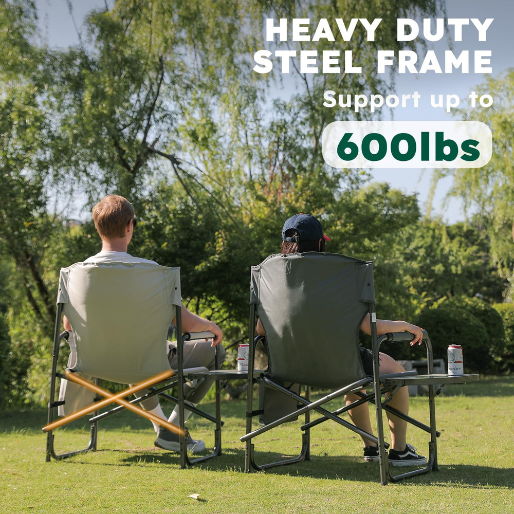 Colegence director chair with adjustable table offers hands-free convenience outdoors