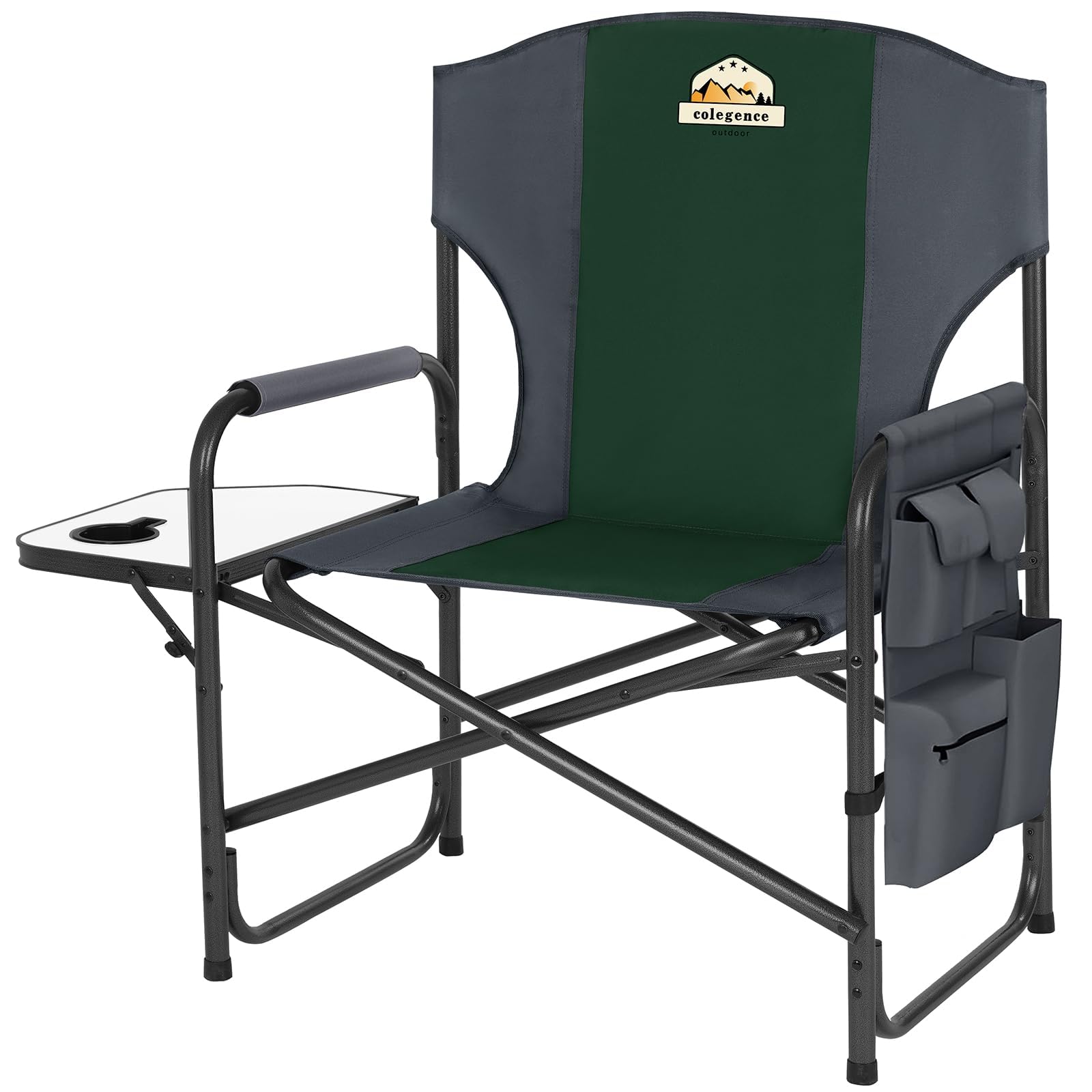 Colegence oversized director chair with a 28-inch wide seat provides camping comfort.
