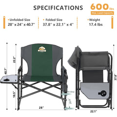 Colegence chair with detachable side pocket keeps outdoor essentials organized.
