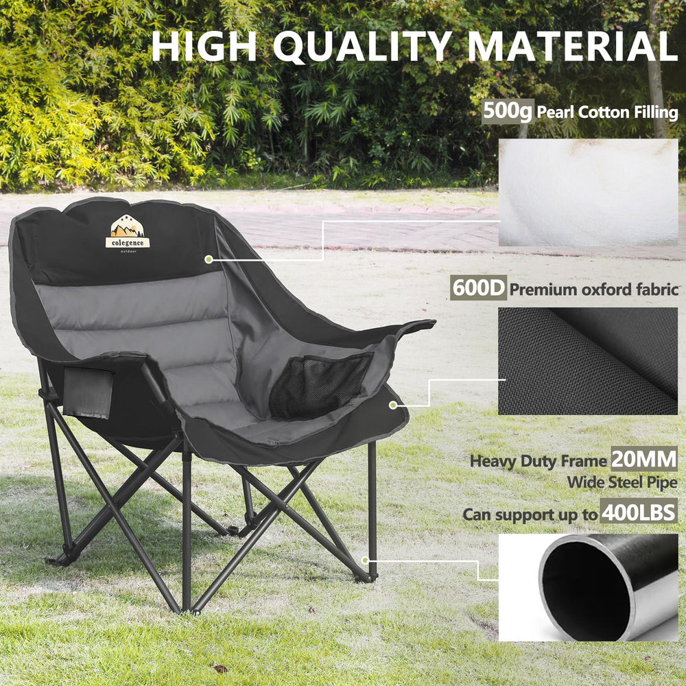 Colegence chair packed in expandable carry bag for easy transport.