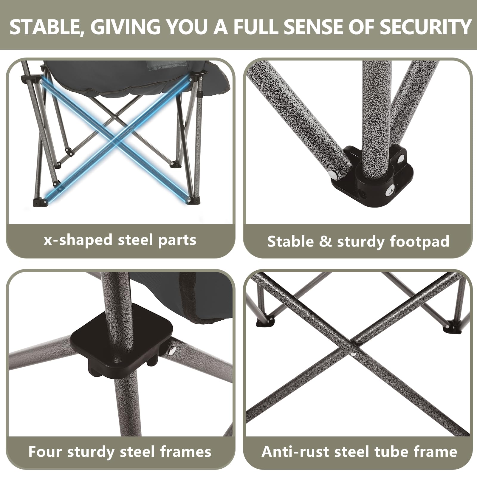 Colegence chair ideal for camping, concerts, picnics, and home use.