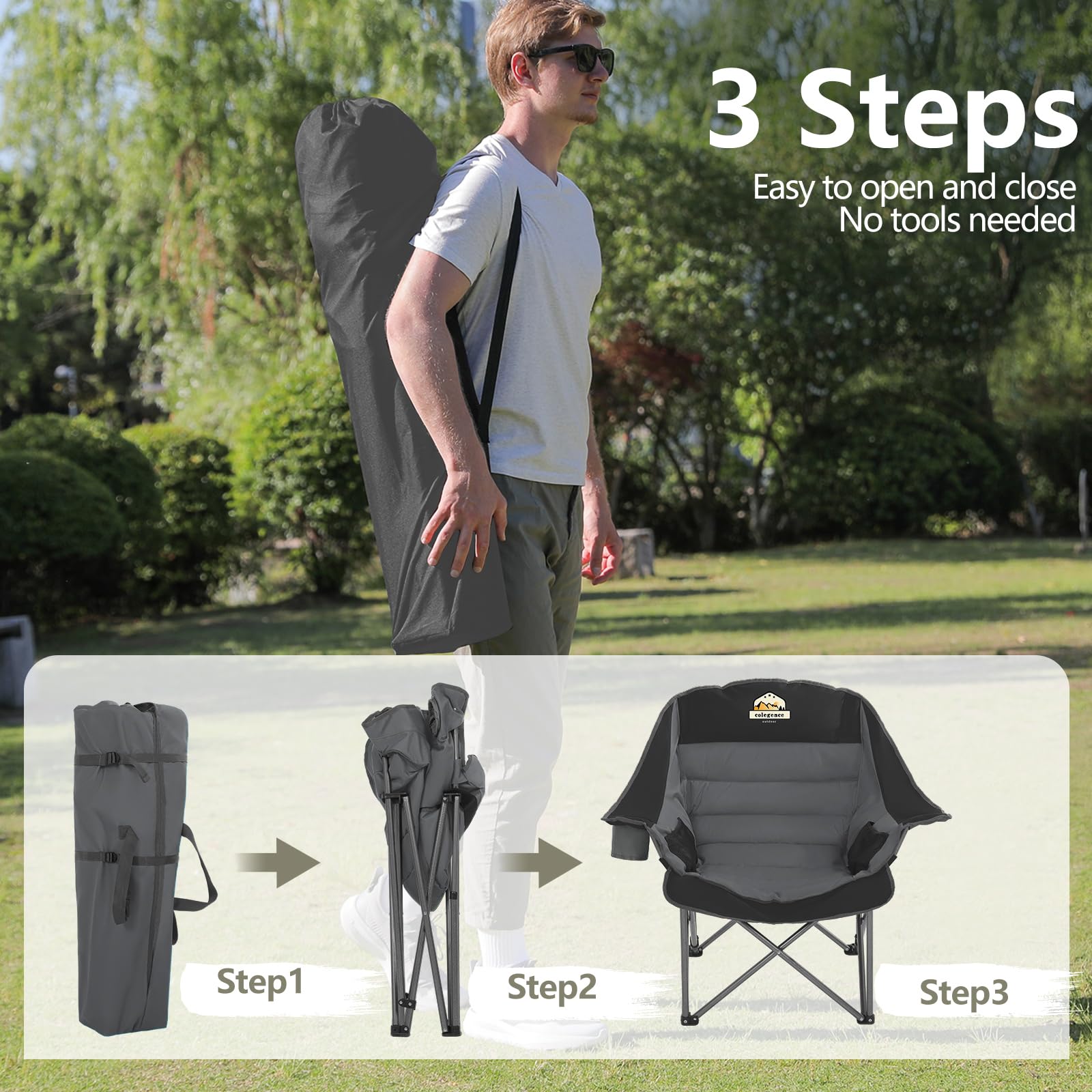 Colegence chair reinforced steel frame for sturdy outdoor seating.