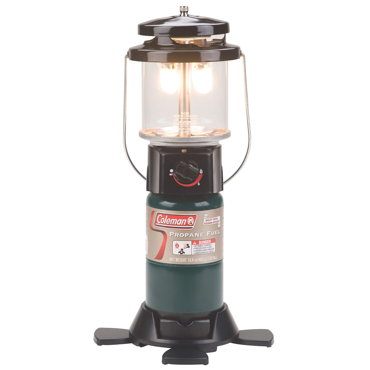 Coleman 1000L Deluxe Lantern front view shows adjustable brightness for camping