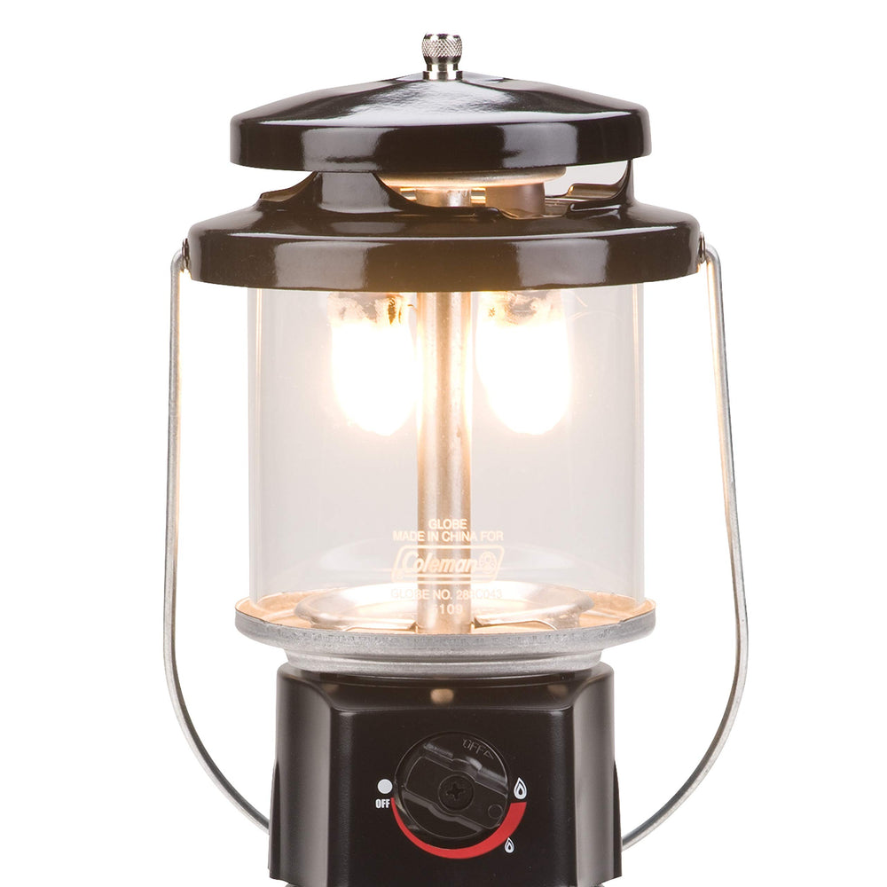 Coleman lantern side profile highlighting stable base for transport