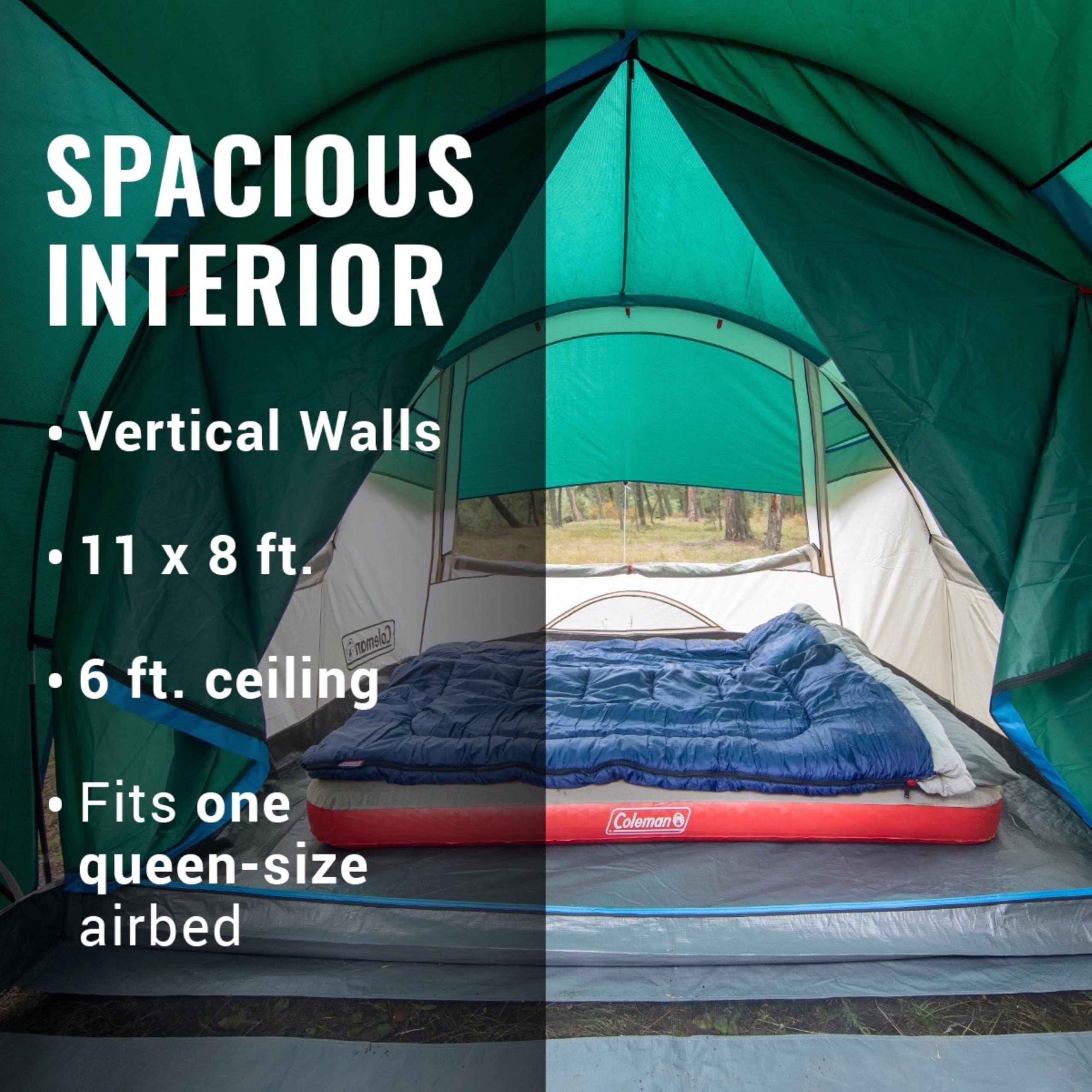 Coleman 4-Person Cabin Tent screened porch demonstrates expanded living space and airflow