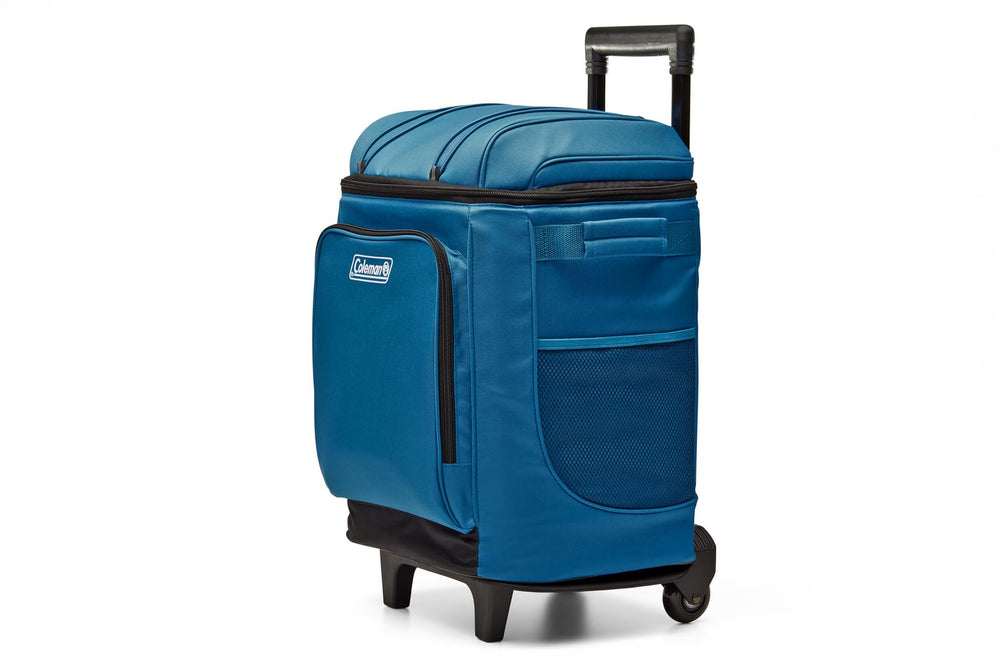Coleman 42-can soft rolling cooler viewed from the front, portable cooling for outings.