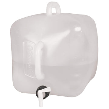 Coleman 5-Gallon water carrier with spigot for easy campsite dispensing.
