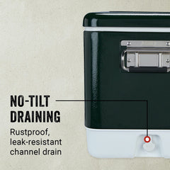 Coleman 54qt cooler drain system for easy, tilting-free drainage.