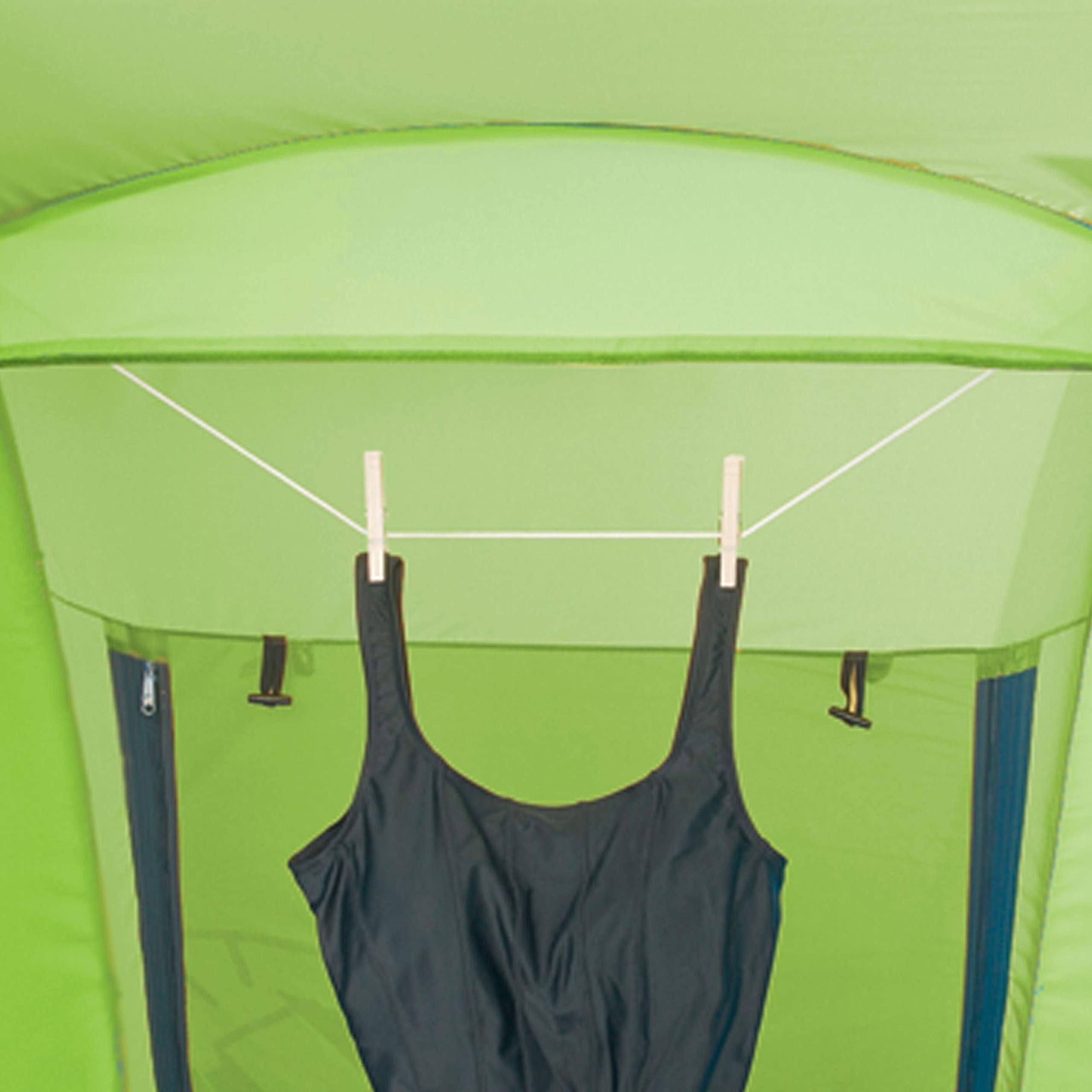 Coleman Beach Shade Shelter wind-stability with sandbags and stakes