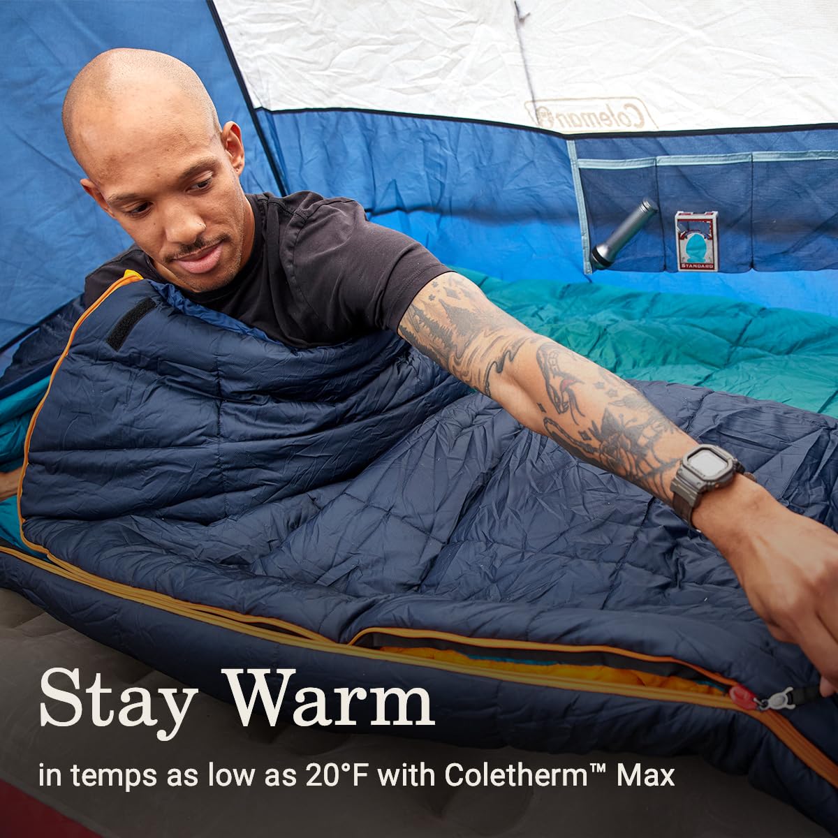 Coleman Big Bay foot-ventilation image with J-zipper for airflow control.
