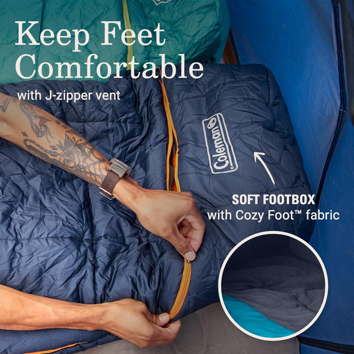 Coleman Big Bay soft fleece footbox adds cozy warmth to feet.