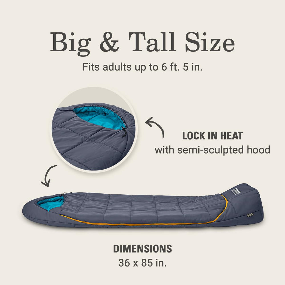 Coleman Big Bay Thermolock draft tube resists heat loss along zipper.
