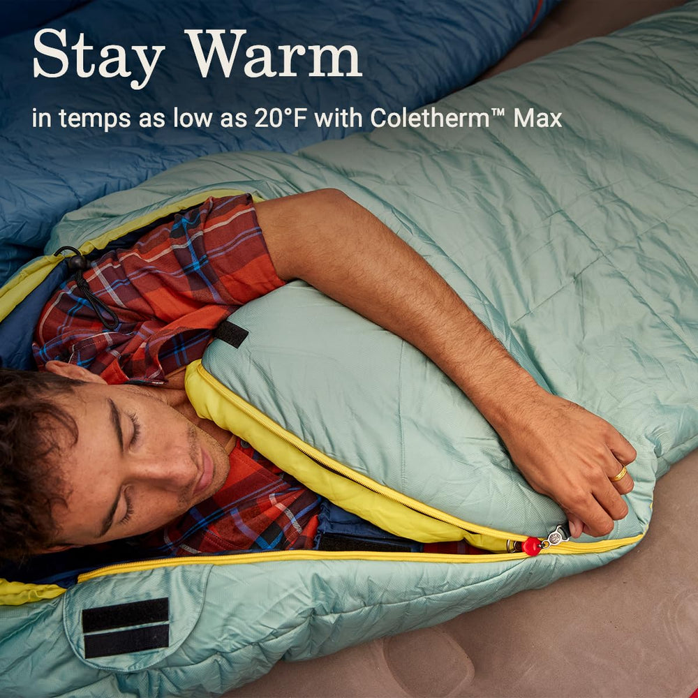 Coleman Big Bay with Thermolock draft tube reduces heat loss at the zipper.
